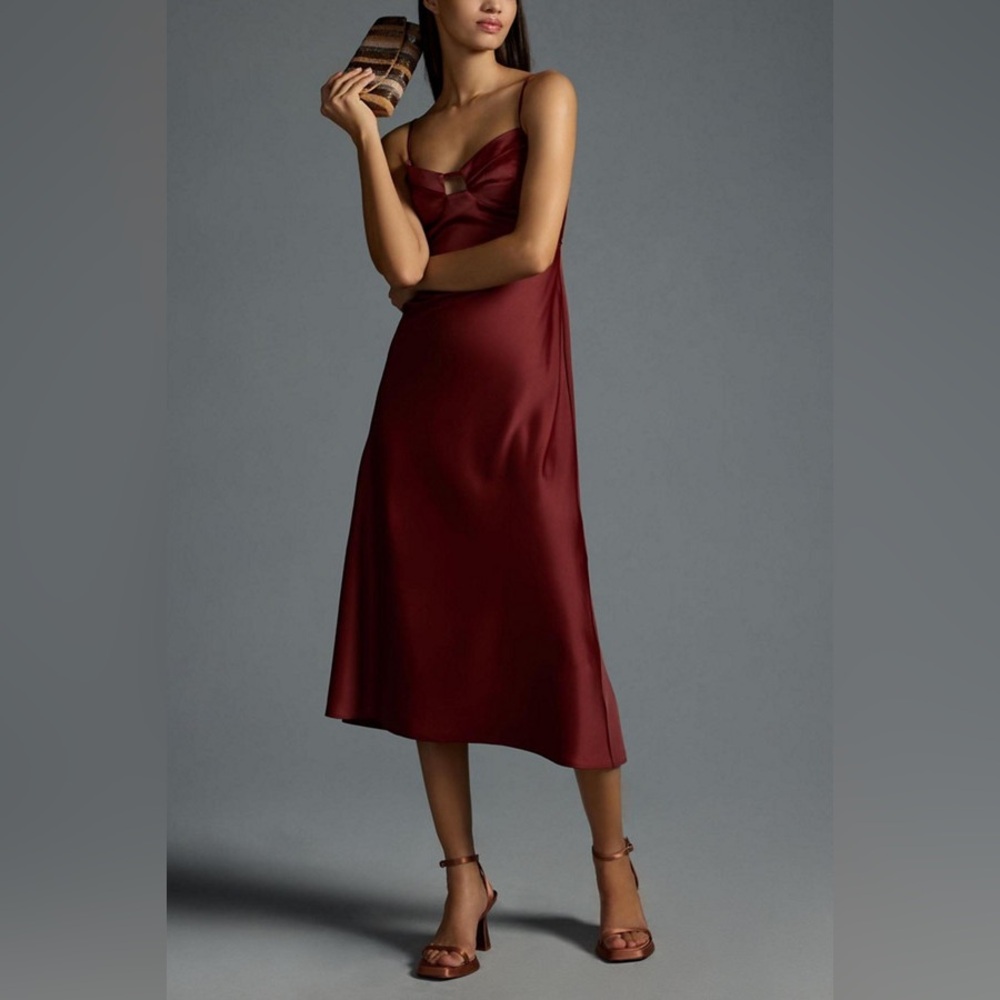 Anthropologie Maroon Corset Midi Slip Dress